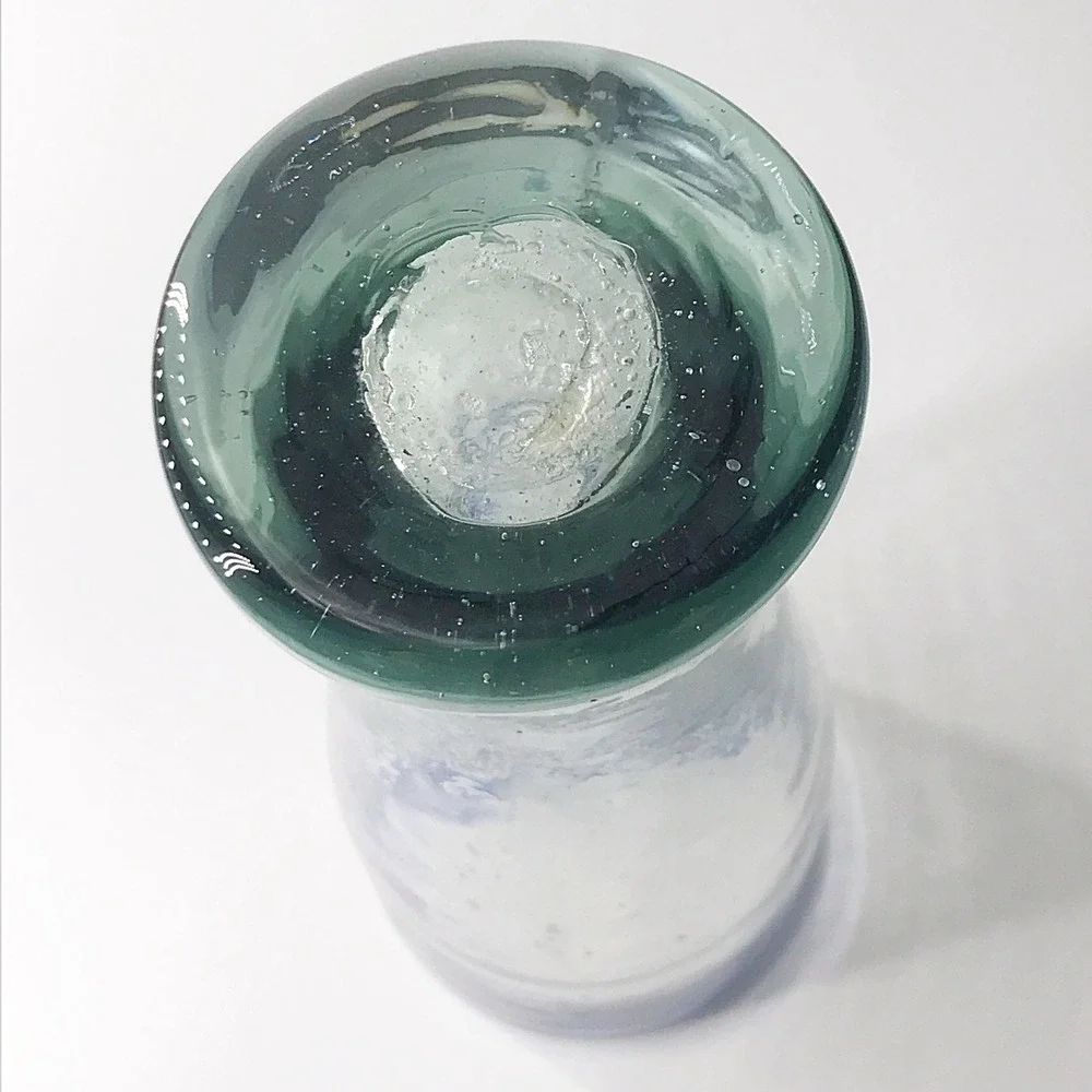 Hand Blown‎ Pilsner Glass with Blue Rim Tall Artisan Beer Glass